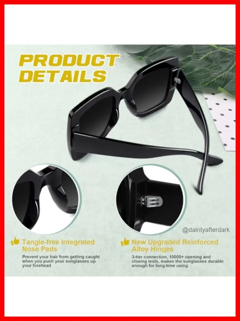 Oversized Square Frame Sunglasses UV400 Protection Retro Vintage Wrap Around